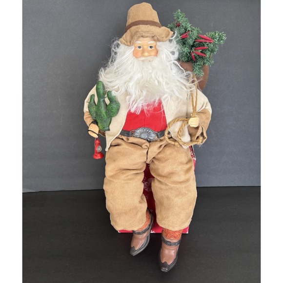 The Unbranded Brand Other - Vintage Cowboy Santa Claus Sitting Down With Cactus & Lamp- 18"